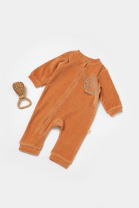 Salopeta Elefant cu maneca lunga din 80%bumbac organic si 20% poliester - Caramiziu, BabyCosy - 1