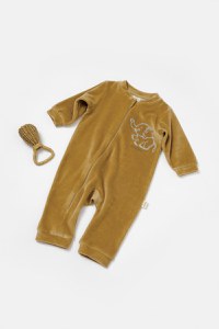 Salopeta Elefant cu maneca lunga din 80%bumbac organic si 20% poliester - Mustar, BabyCosy - 1