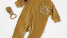 Salopeta Elefant cu maneca lunga din 80%bumbac organic si 20% poliester - Mustar, BabyCosy