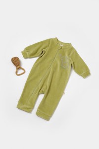 Salopeta Elefant cu maneca lunga din 80%bumbac organic si 20% poliester - Verde, BabyCosy - 1