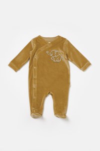 Salopeta Elefant cu maneca lunga si botosei din 80%bumbac organic si 20% poliester - Mustar, BabyCosy - 2