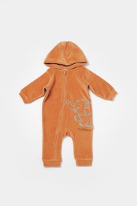 Salopeta Elefant cu maneca lunga si gluga din 80%bumbac organic si 20% poliester - Caramiziu, BabyCosy - 2