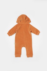 Salopeta Elefant cu maneca lunga si gluga din 80%bumbac organic si 20% poliester - Caramiziu, BabyCosy - 3