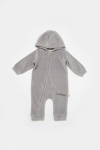 Salopeta Elefant cu maneca lunga si gluga din 80%bumbac organic si 20% poliester - Gri, BabyCosy - 2