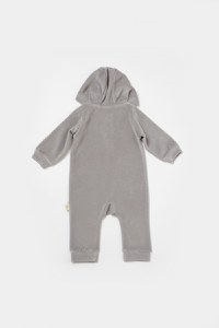 Salopeta Elefant cu maneca lunga si gluga din 80%bumbac organic si 20% poliester - Gri, BabyCosy - 3