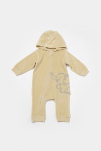 Salopeta Elefant cu maneca lunga si gluga din 80%bumbac organic si 20% poliester - Stone, BabyCosy - 2