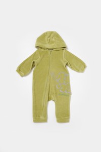 Salopeta Elefant cu maneca lunga si gluga din 80%bumbac organic si 20% poliester - Verde, BabyCosy - 2