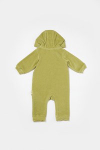 Salopeta Elefant cu maneca lunga si gluga din 80%bumbac organic si 20% poliester - Verde, BabyCosy - 3