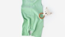 Salopeta fara maneci si pantaloni scurti - 100% bumbac organic - Mint, BabyCosy