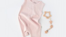 Salopeta fara maneci si pantaloni scurti - 100% bumbac organic - Roz, BabyCosy