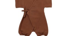 Salopeta petrecuta din muselina, BabyCosy, 100% bumbac organic, Caramiziu