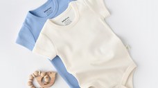 Set 2 body-uri bebe unisex -100% bumbac organic - Ecru/Bleu, BabyCosy