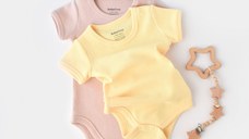 Set 2 body-uri bebe unisex -100% bumbac organic - Galben/Roz, BabyCosy