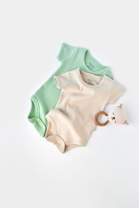 Set 2 body-uri bebe unisex -100% bumbac organic - Mint/Stone, BabyCosy - 1