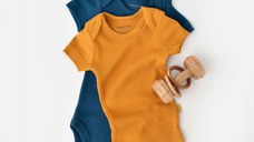 Set 2 body-uri bebe unisex din bumbac organic si modal - Bleumarin/Sofran, BabyCosy