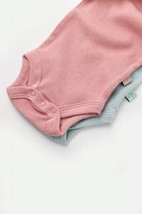 Set 2 body-uri bebe unisex din bumbac organic si modal - Mint/Rose, BabyCosy - 4