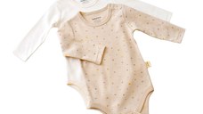 Set 2 body-uri cu maneca lunga bebe unisex -100% bumbac organic - Crem cu buline, BabyCosy