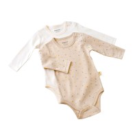 Set 2 body-uri cu maneca lunga bebe unisex -100% bumbac organic - Crem cu buline, BabyCosy - 1