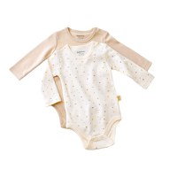 Set 2 body-uri cu maneca lunga bebe unisex -100% bumbac organic - Ecru cu buline, BabyCosy - 1