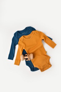 Set 2 body-uri cu maneca lunga bebe unisex din bumbac organic si modal - Bleumarin/Sofran, BabyCosy - 1