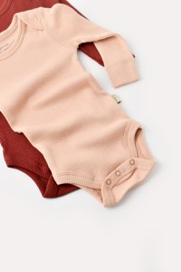 Set 2 body-uri cu maneca lunga bebe unisex din bumbac organic si modal - Caramiziu/Somon, BabyCosy - 5