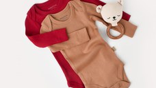 Set 2 body-uri cu maneca lunga bebe unisex din bumbac organic si modal - Maro/Rosu, BabyCosy