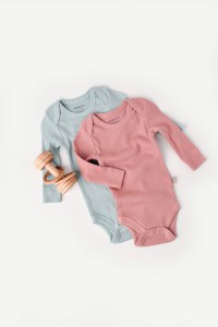 Set 2 body-uri cu maneca lunga bebe unisex din bumbac organic si modal - Mint/Rose, BabyCosy - 1