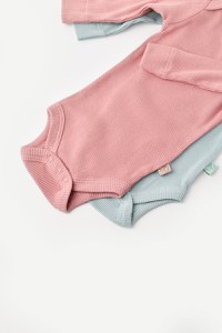 Set 2 body-uri cu maneca lunga bebe unisex din bumbac organic si modal - Mint/Rose, BabyCosy - 4