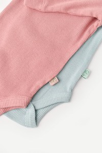 Set 2 body-uri cu maneca lunga bebe unisex din bumbac organic si modal - Mint/Rose, BabyCosy - 5