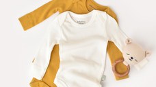 Set 2 body-uri cu maneca lunga bebe unisex din bumbac organic si modal - Mustar/Ecru, BabyCosy