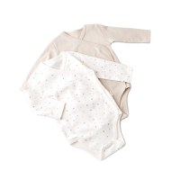 Set 2 body-uri cu maneca lunga petrecute bebe unisex -100% bumbac organic - Ecru cu buline, BabyCosy - 1