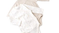 Set 2 body-uri cu maneca lunga petrecute bebe unisex -100% bumbac organic - Ecru cu buline, BabyCosy