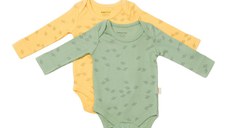 Set 2 body-uri cu maneca lunga Printed, BabyCosy, 50% modal+50% bumbac, Lamaie/Verde