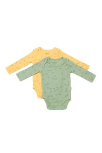 Set 2 body-uri cu maneca lunga Printed, BabyCosy, 50% modal+50% bumbac, Lamaie/Verde - 1