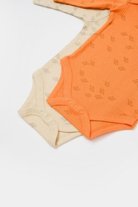 Set 2 body-uri cu maneca lunga Printed, BabyCosy, 50% modal+50% bumbac, Stone/Apricot - 5