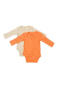 Set 2 body-uri cu maneca lunga Printed, BabyCosy, 50% modal+50% bumbac, Stone/Apricot - 1