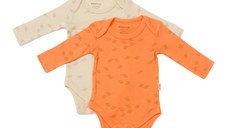 Set 2 body-uri cu maneca lunga Printed, BabyCosy, 50% modal+50% bumbac, Stone/Apricot