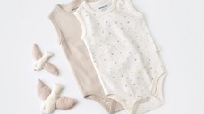 Set 2 body-uri fara maneci bebe unisex -100% bumbac organic - Ecru cu buline, BabyCosy