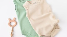 Set 2 body-uri fara maneci bebe unisex -100% bumbac organic - Mint/Stone, BabyCosy