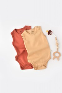 Set 2 body-uri fara maneci bebe unisex -100% bumbac organic - Mustar/ Scortisoara, BabyCosy - 1