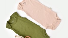 Set 2 body-uri fara maneci bebe unisex din bumbac organic si modal - Verde/Blush, BabyCosy