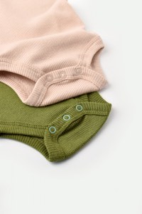 Set 2 body-uri fara maneci bebe unisex din bumbac organic si modal - Verde/Blush, BabyCosy - 4