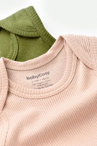 Set 2 body-uri fara maneci bebe unisex din bumbac organic si modal - Verde/Blush, BabyCosy - 5