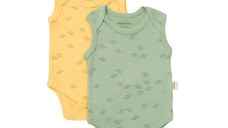 Set 2 body-uri fara maneci Printed, BabyCosy, 50% modal+50% bumbac, Lamaie/Verde