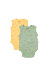 Set 2 body-uri fara maneci Printed, BabyCosy, 50% modal+50% bumbac, Lamaie/Verde - 1