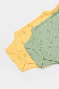 Set 2 body-uri fara maneci Printed, BabyCosy, 50% modal+50% bumbac, Lamaie/Verde - 5