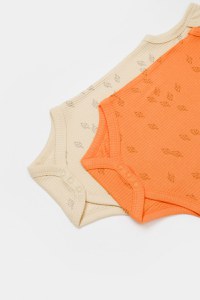 Set 2 body-uri fara maneci Printed, BabyCosy, 50% modal+50% bumbac, Stone/Apricot - 5