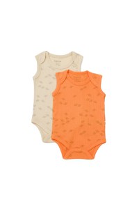 Set 2 body-uri fara maneci Printed, BabyCosy, 50% modal+50% bumbac, Stone/Apricot - 1