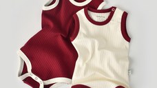 Set 2 body-uri fara maneci Ribana Bebe Unisex din bumbac organic si 5%elastan - Ecru/Bordo BabyCosy