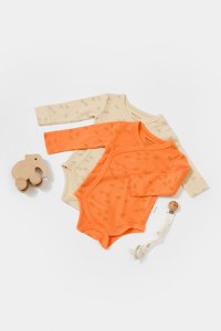 Set 2 body-uri petrecute Printed, BabyCosy, 50% modal+50% bumbac, Stone/Apricot - 2